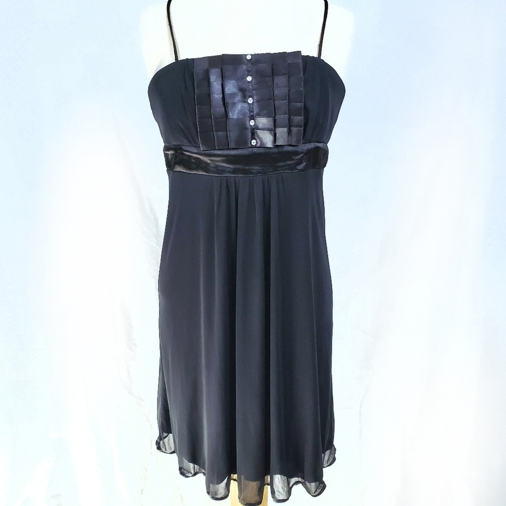 Dots Chiffon Little Black Rhinestone Ribbon Dress